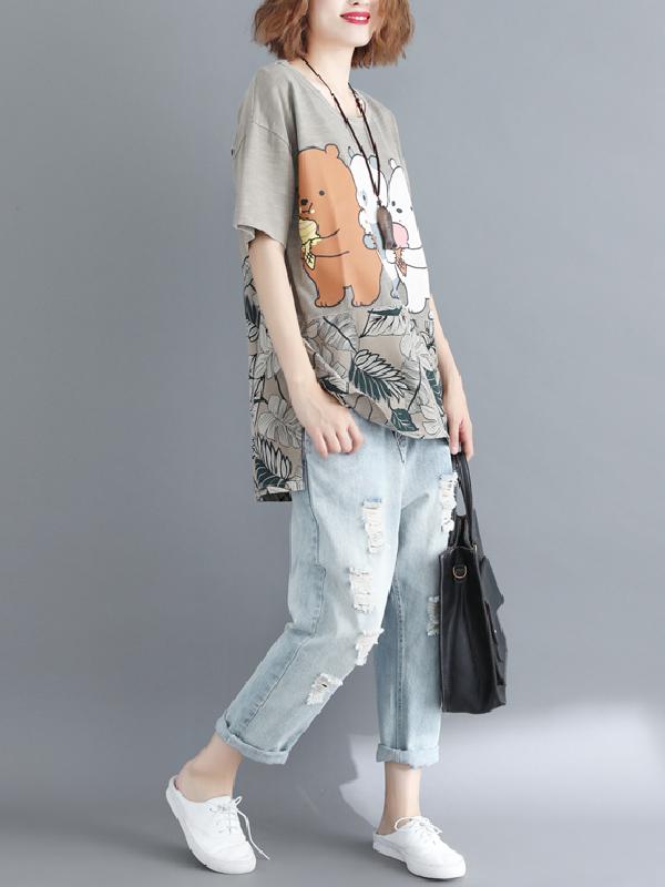 Oversize Printed Cartoon High-low T-Shirt