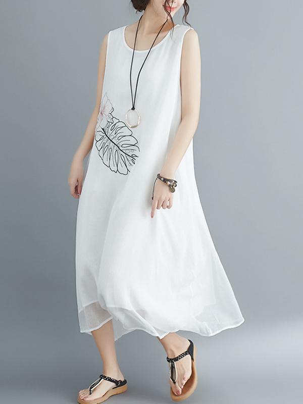 Loose Embroidered Sleeveless Dress