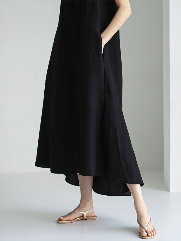 Fashion Loose Solid Color Round-Neck Sleeveless Midi Dress