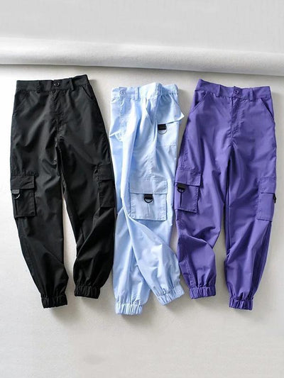 Solid Color Loose Pockets Casual Pants Bottoms