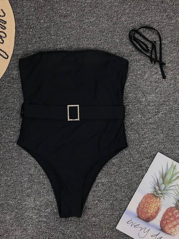 Sexy Strapless Diamonds Sash One-Piece Swimwear