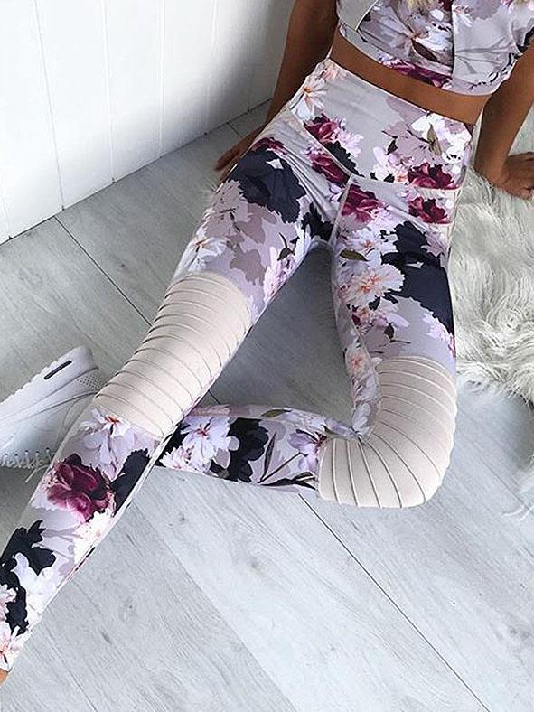 Print Bra And Paneled Fitness Yoga Suits