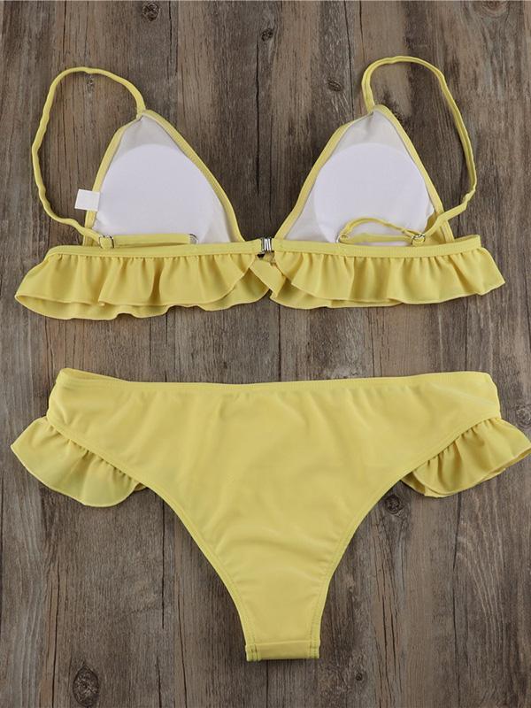 Ruffle Plain Bikinis Swimwear