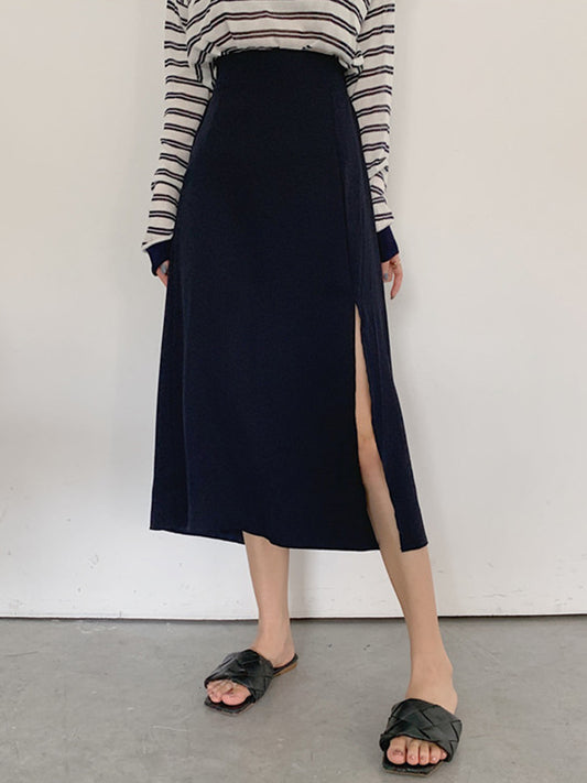 Original Solid Irregularity Split-Side A-Line Skirt