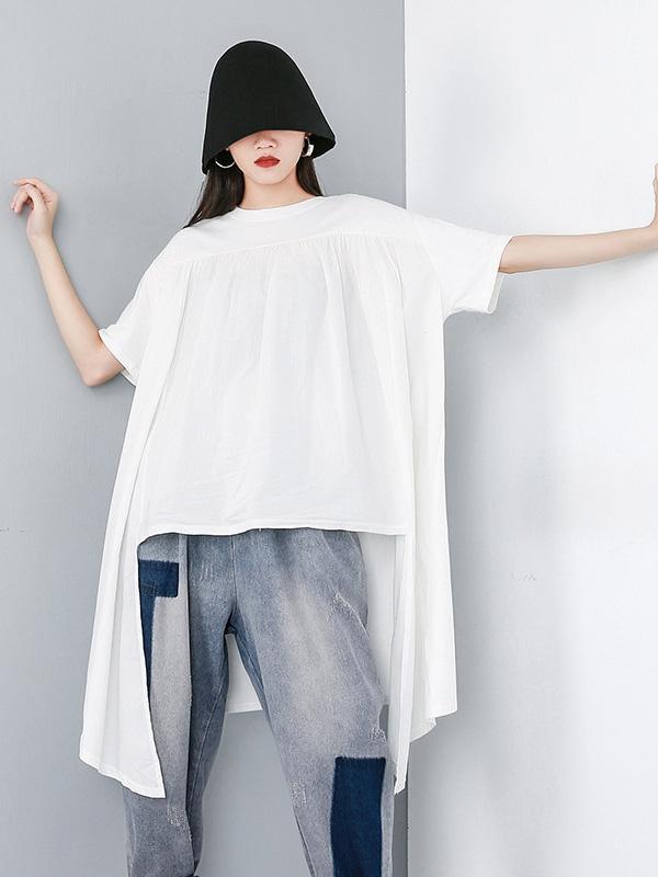 Solid Asymmetric Round-neck T-Shirt Skirt