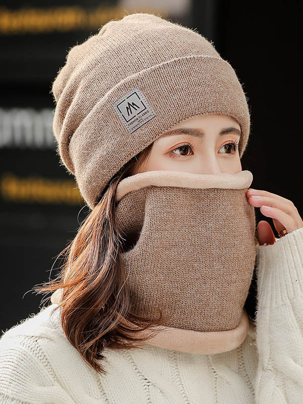 Casual Solid Color Keep Warm Knitted Scarf&Hat Two Pieces Set