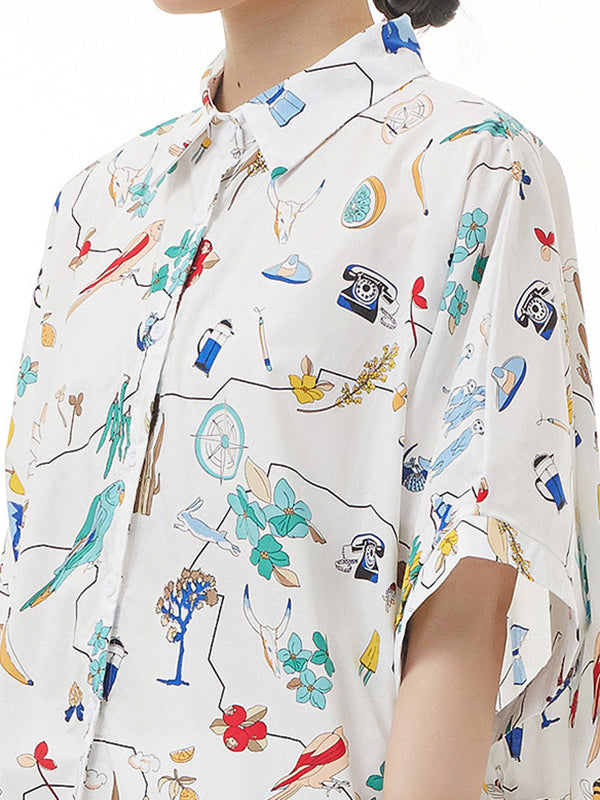 Simple Loose Cartoon Printed Blouse