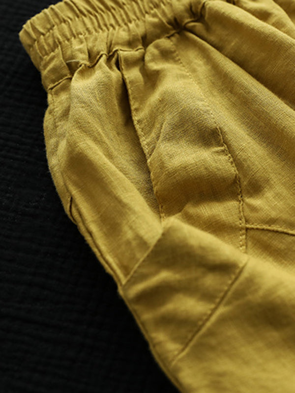 Simple Linen Solid Color Split-Joint Harem Pants