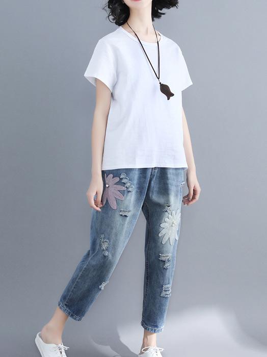 Loose Embroidered Jean Pants