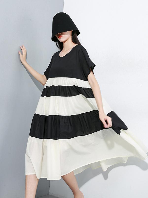 Split-joint Striped Ruffled Dress