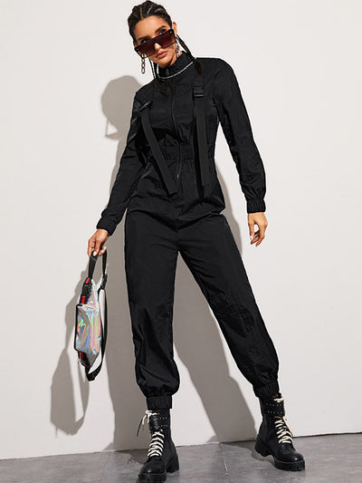 Street Schoolbag Buckle Long Sleeves Jumpsuits