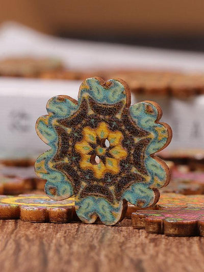 About 100Pcs Multi-Color Floral Pattern Buttons