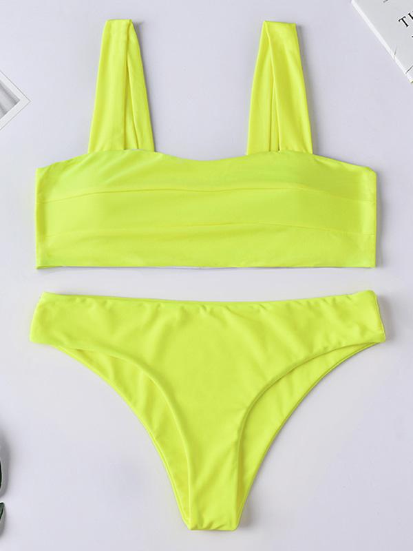 Sexy Strapless Solid Color Split Bikini Swimsuit