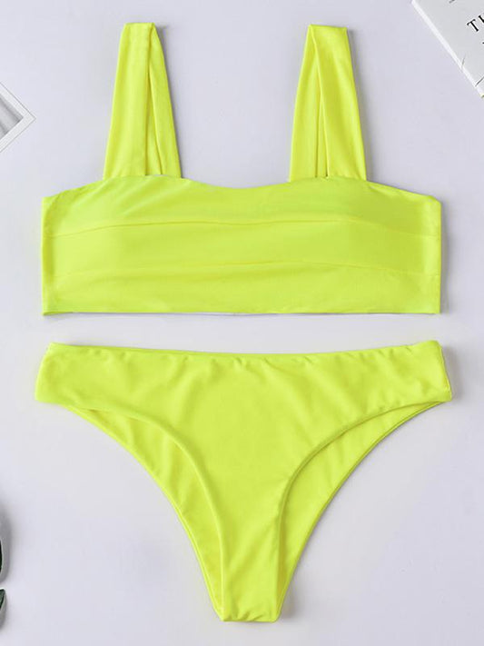 Sexy Strapless Solid Color Split Bikini Swimsuit