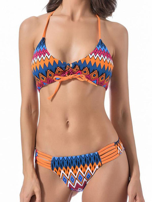 Ethnic Printed Split Bikini Swimsuit