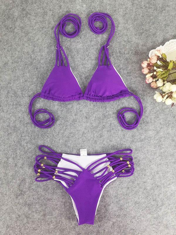 Sexy Hollow Bandage Split Type Bikini Swimsuit