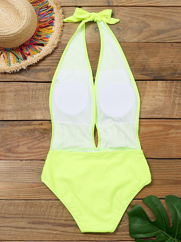 Deep V-Neck Bandage One-Piece Swimwear