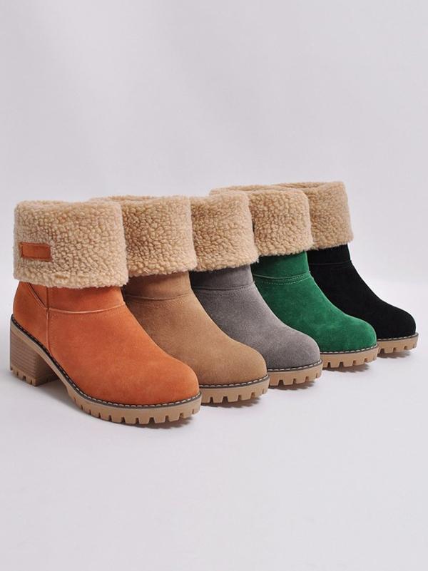 Chunky Mid Calf Winter Boots with Artificial Fur