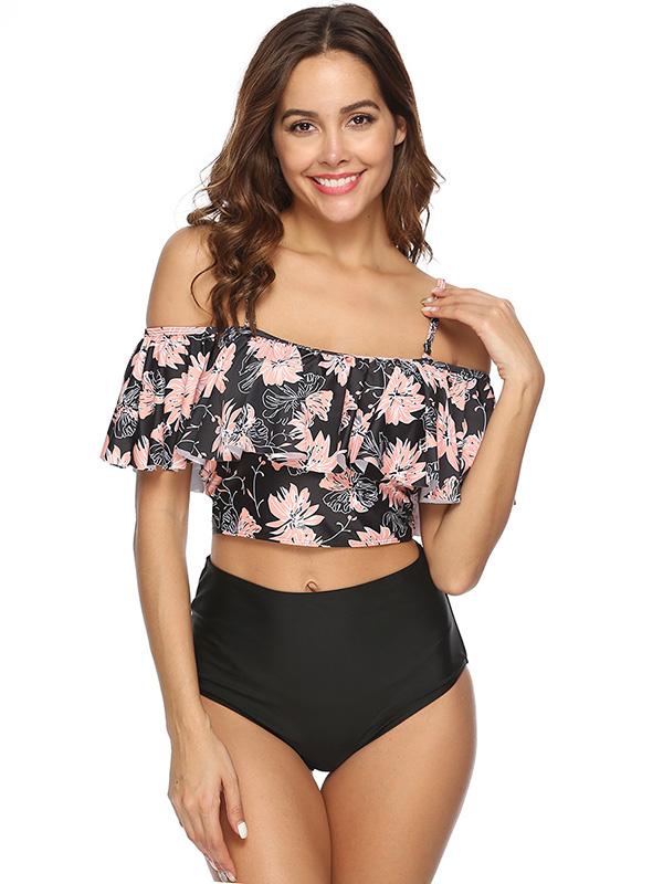 Ruffle Crop Top High Waisted Bikinis Swimwear