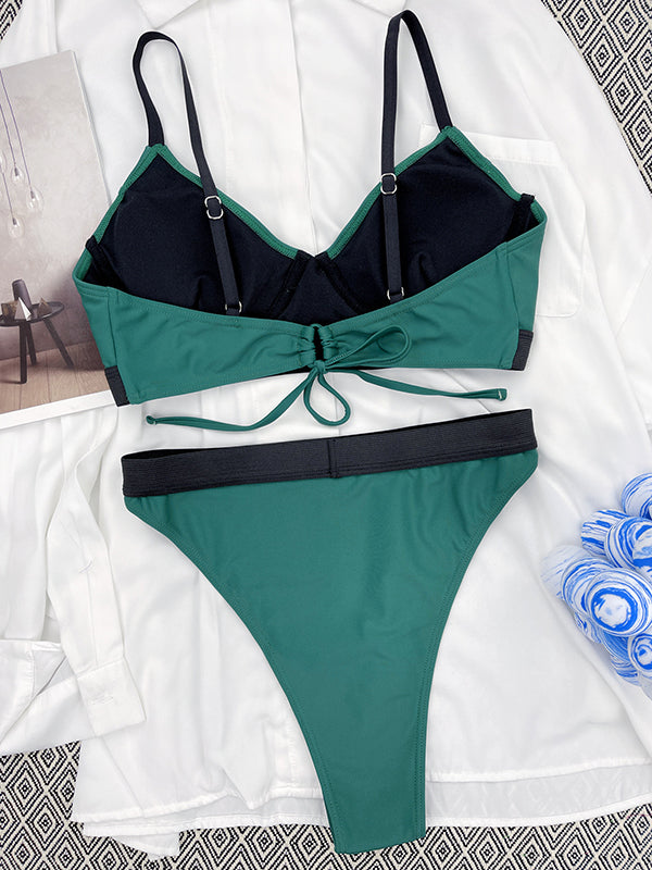 Army Green Contrast Color Split-Joint Bikini Swimwear