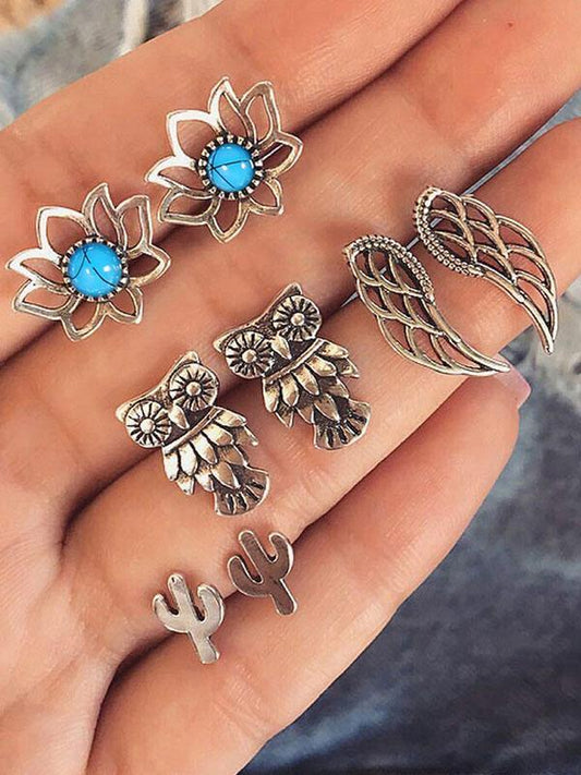 8pcs Vintage Silver Earrings Accessories