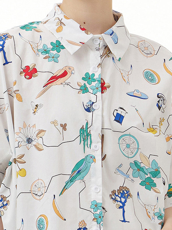 Simple Loose Cartoon Printed Blouse