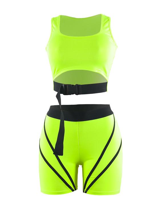 Buckle Hollow Tanks And Shorts Sport Suits