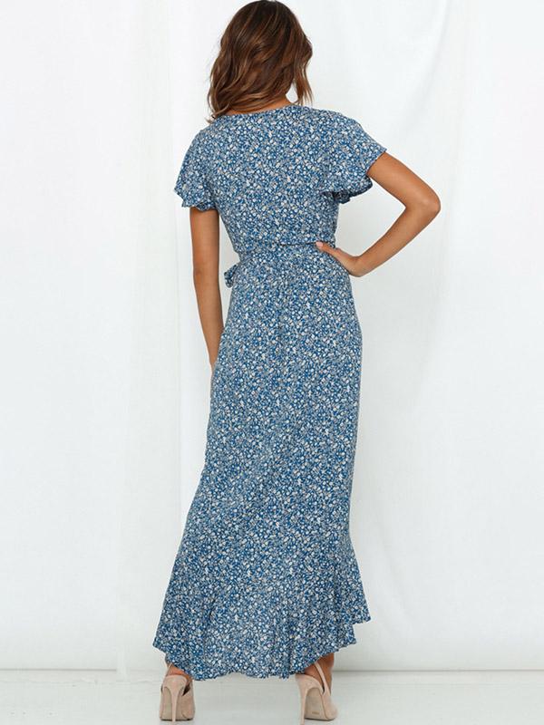 Short Sleeves Polka Dot Maxi Dress