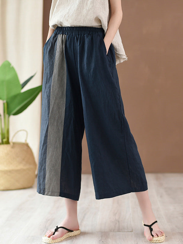 Vintage Casual Linen Striped Wide Leg Pants