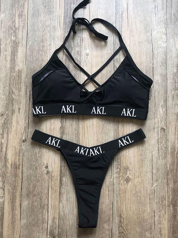 Sexy Bandage Backless Split Bikini Swimsuit