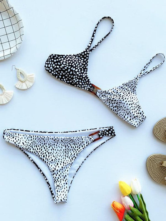 Polka-Dot Split Bikini Swimsuit