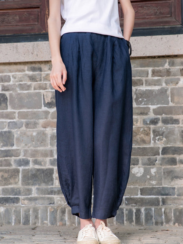 Casual Loose Solid Color High Waisted Cropped Pants