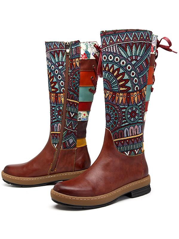 Bohemia Bandage Cowhide Boots