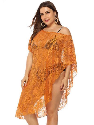 Boat Neck Solid Irregular Beach Blouse Cover-Up Swimwear