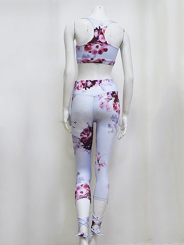 Bandage Floral Printed Sports Bra and Fitness Legging Suits