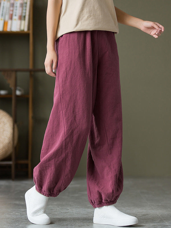 Simple Casual Loose Linen 7 Colors Color Pleated Elasticity Knickerbockers