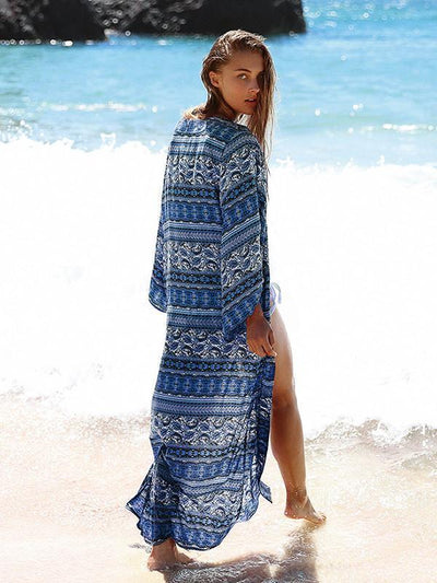 Bohemia Floral-Printed Long Sleeve Beach Cover-Ups