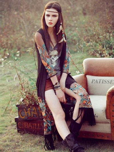 Bohemia Emboridered Tassel Printed Beach Cover-ups