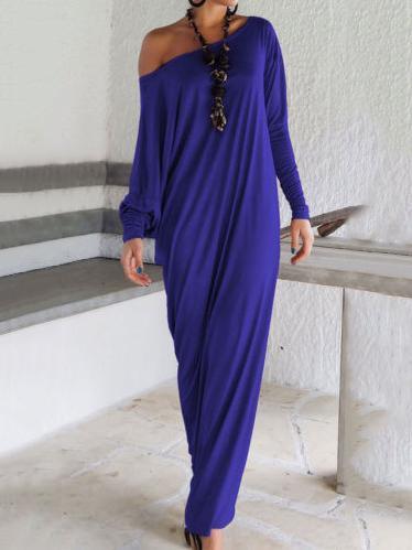 Casual Loose Long Dress with Open Shoulder