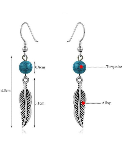 Bead&Leaf Pattern Turquoise Earrings Accessories