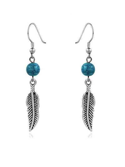 Bead&Leaf Pattern Turquoise Earrings Accessories