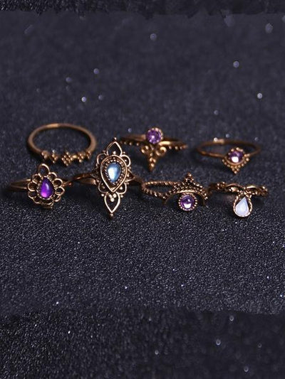 3 Sets 7pcs Vintage Carved Hollow Rings Accessories