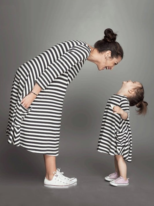 Half Sleeves Parent-Child Casual Dress in Stripes