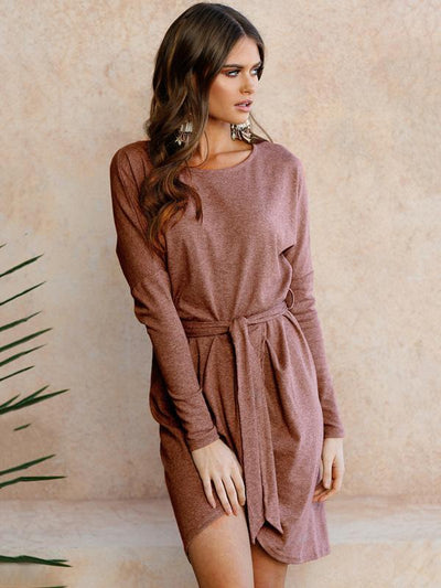 Asymmetric Belted Mini Dress