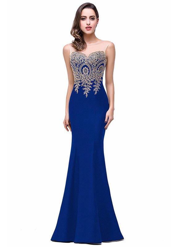 Elegant Sleeveless Round Neck Mermaid Evening Dress