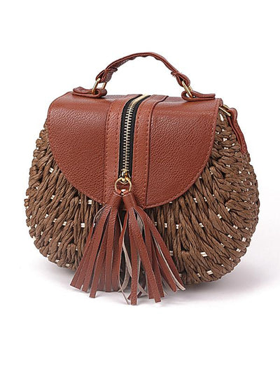 Handmade Tasseled Straw Plaited Article Bohemia Bag