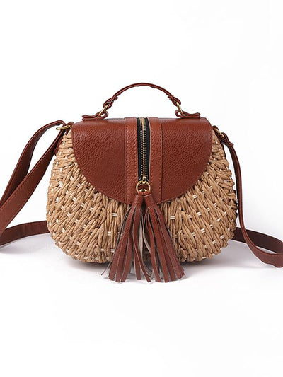 Handmade Tasseled Straw Plaited Article Bohemia Bag