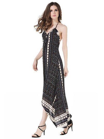 Asymmetric Backless Halterneck Maxi Dress