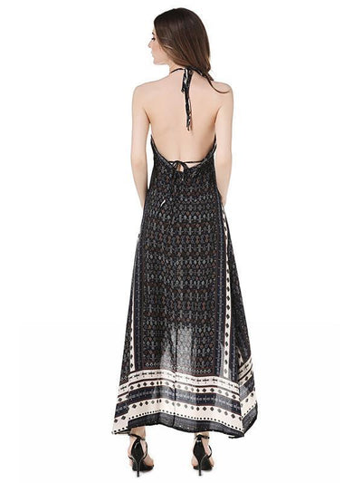 Asymmetric Backless Halterneck Maxi Dress