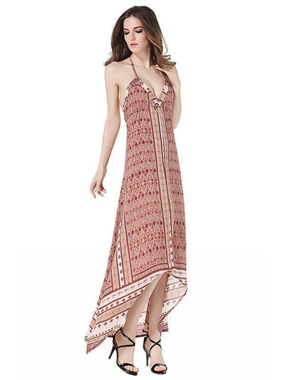 Asymmetric Backless Halterneck Maxi Dress